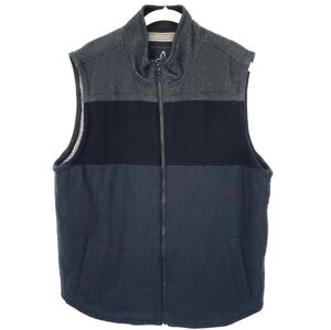 GUC Prana Men Wooley Vest Large L Gray Black Color block Zipper Pockets Wool